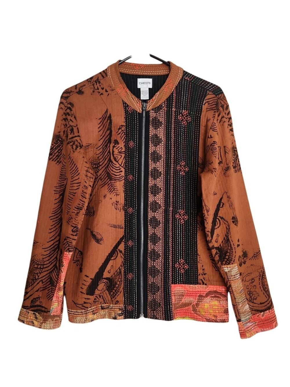 VINTAGE CHICO'S 90s ART TO WEAR KANTHA EMBROIDERED COTTON JACKET S/M SIZE 1 - Picture 2 of 11